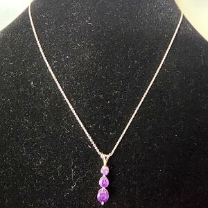 CW 3 Stone Amethyst Pendant 925 Sterling Silver Italy Necklace
